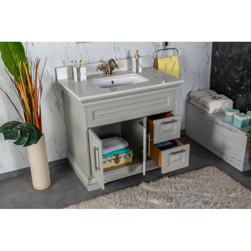 Ensemble de meuble-lavabo simple 35,4 "avec miroir Chaniyah, gris