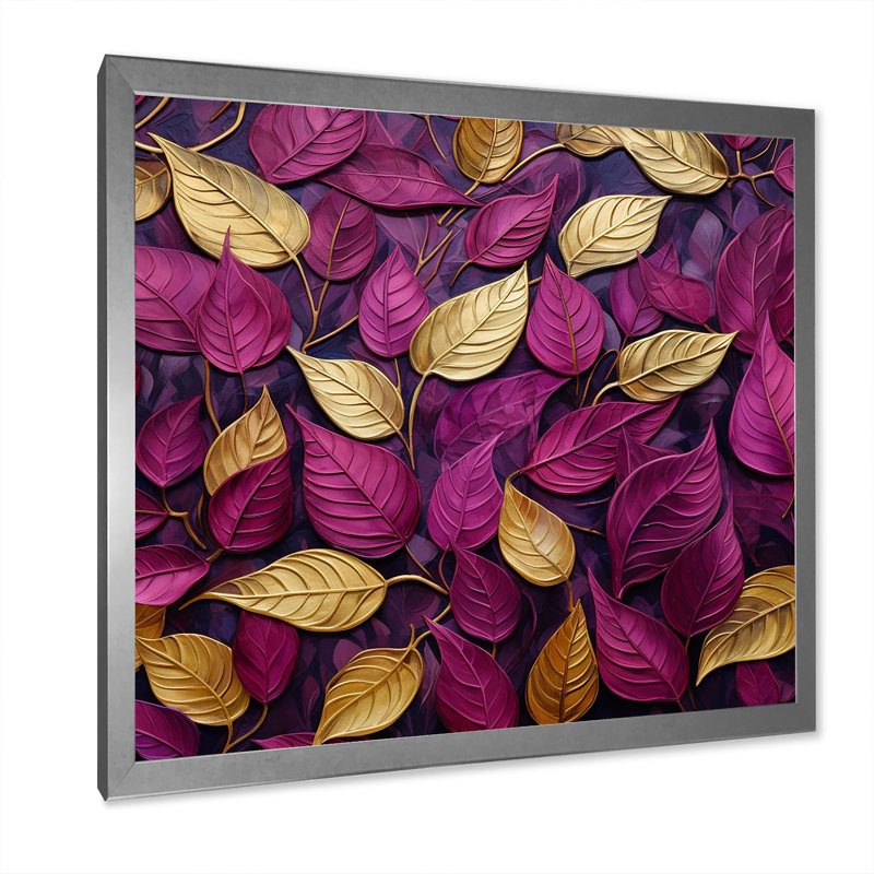 Feuilles dorées et roses charmantes I, Cadre simple argenté, H 30 po x l 30 po x P 1 po