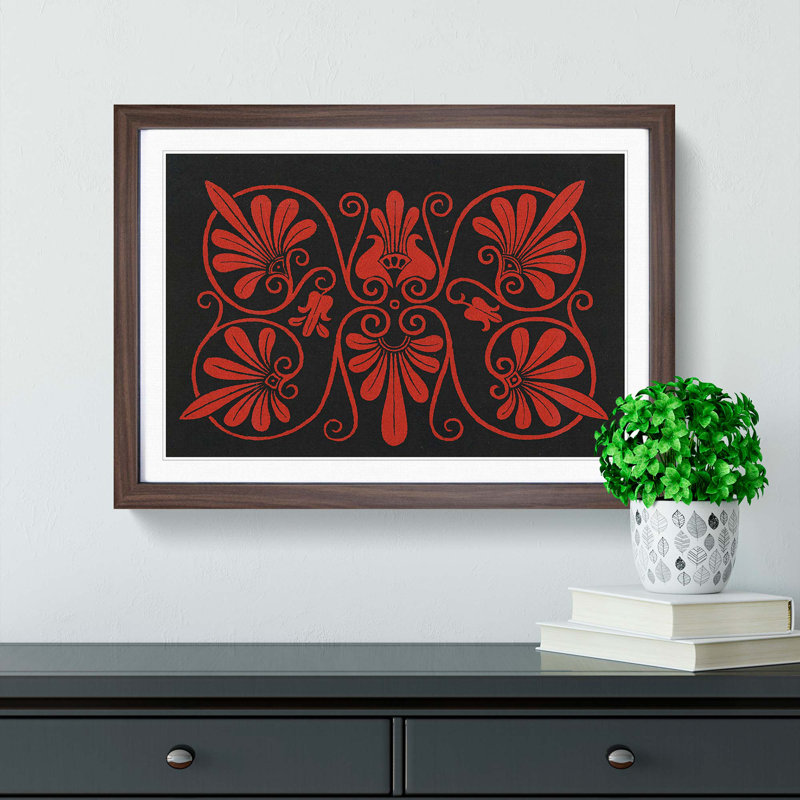 An Antique Illustration In Red And Black by Owen Jones - Single Picture Frame Print, Walnut Framed, 33cm H x 45cm W x 2cm D