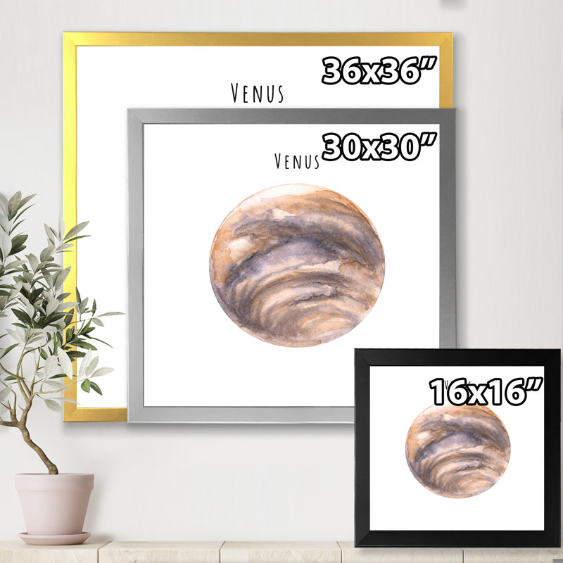Planète Vénus - reproduction d'art sur toile, H 30 po x l 30 po x P 1 po, Encadrement argenté