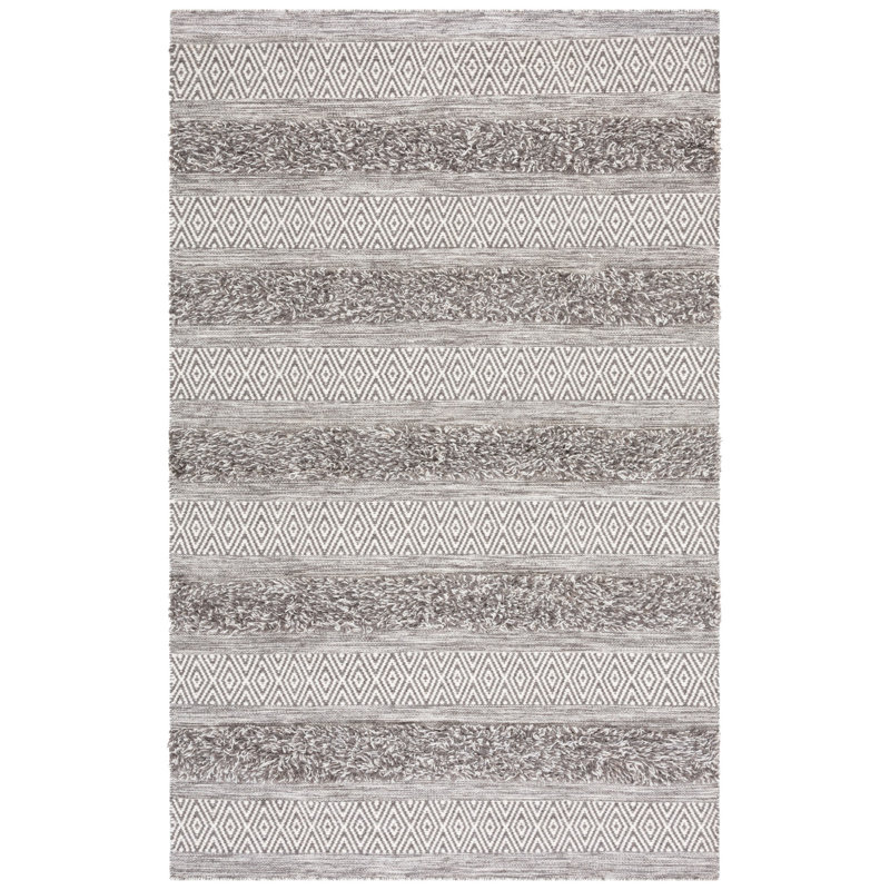 Tapis géométrique en laine / coton tissé à la main Vermont en brun / ivoire, Tapis de couloir 2 pi 3 po x 8 pi