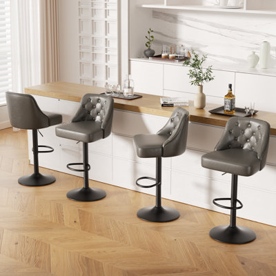Tabouret de bar rotatif à 360 degrés en faux cuir avec coutures à boutons