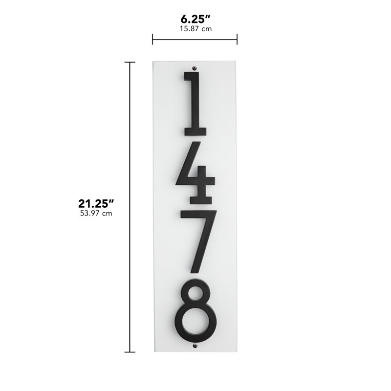 Floating Stand-Off 4-Number Vertical Sign, White /W/ Black Modern Font Numbers, Yes