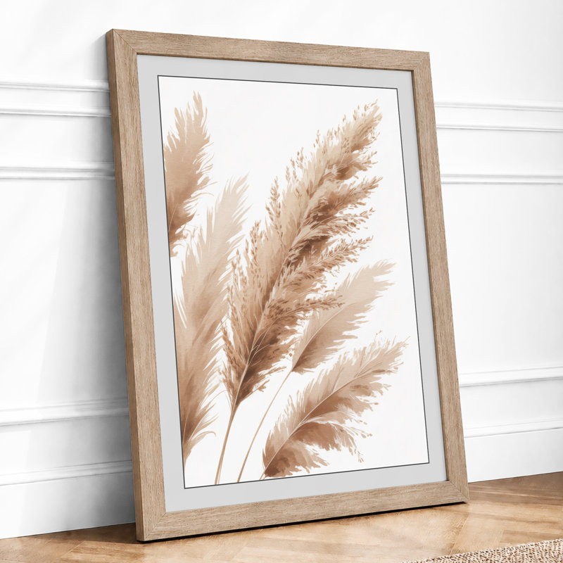 Pampas Grass Plumes Botanical - Framed Print, Oak, A3 - 42.0 x 29.7 cm