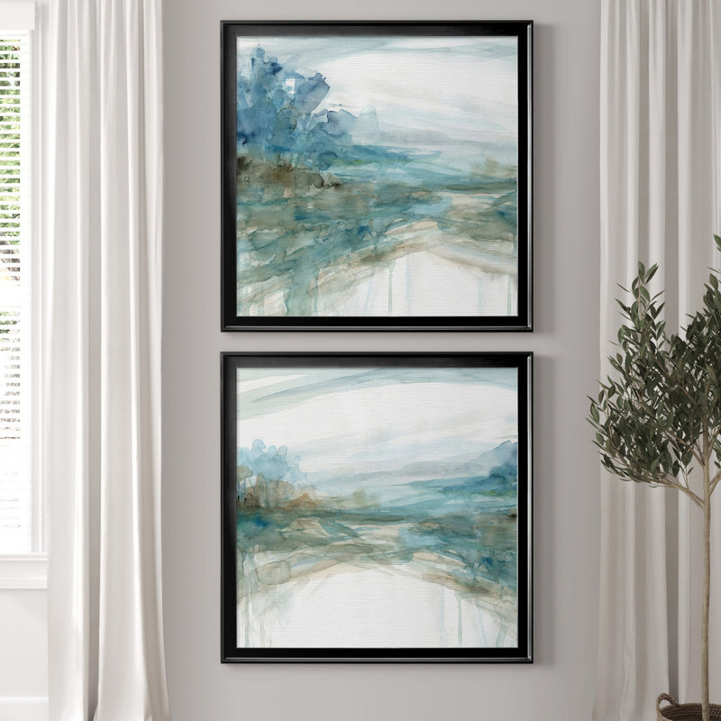 Shimmering Treeline I - ensemble de 2 reproductions d'art, Papier encadré noir, Pas de tapis, H 30,5 po x l 61 po x P 1,5 po