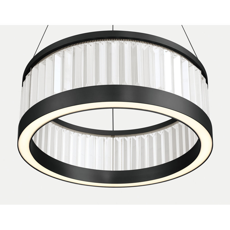 Empra, luminaire suspendu, 24 po, noir mat, cristal transparent, Noir mat