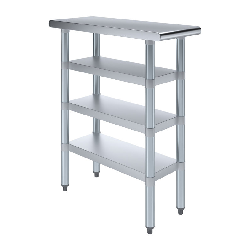 30 po X 15 po Table en acier inoxydable avec trois tablettes inférieures, P 30 po x L 12 po x H 35 po