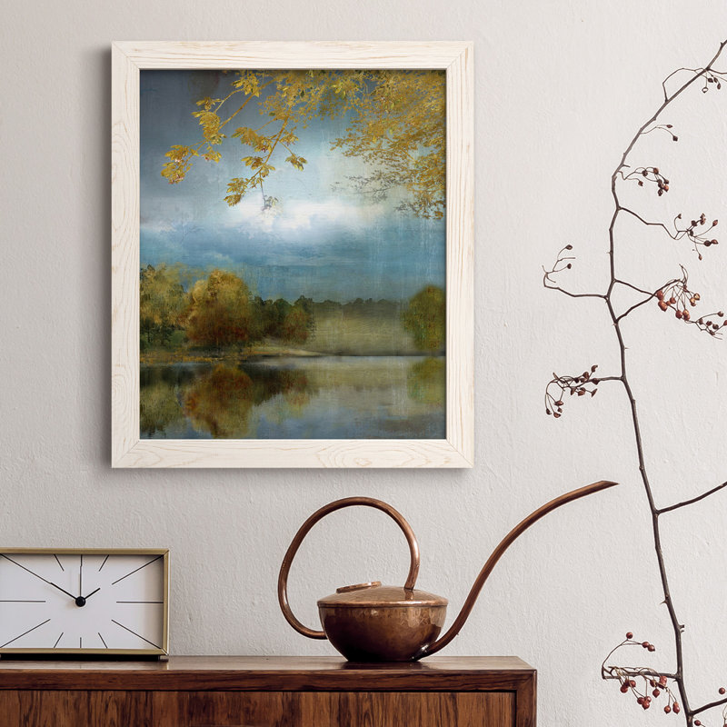 Golden Leaves - Peinture sur toile encadrée, H 44 po x l 31 po x P 1 po, Blanc