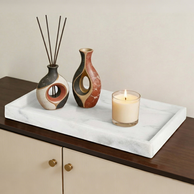 Plateau de meuble-lavabo en marbre Pure White - organisateur rectangulaire 12 po x 8 po