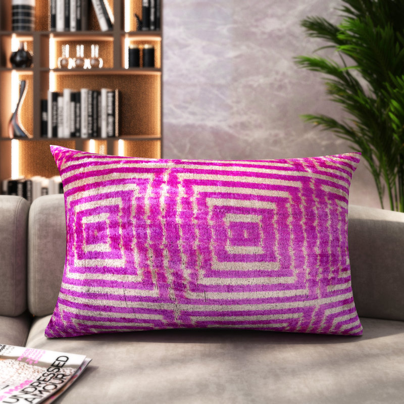 Handmade Silk/Velvet Lumbar Rectangular Pillow Cover & Insert, 16"x20"
