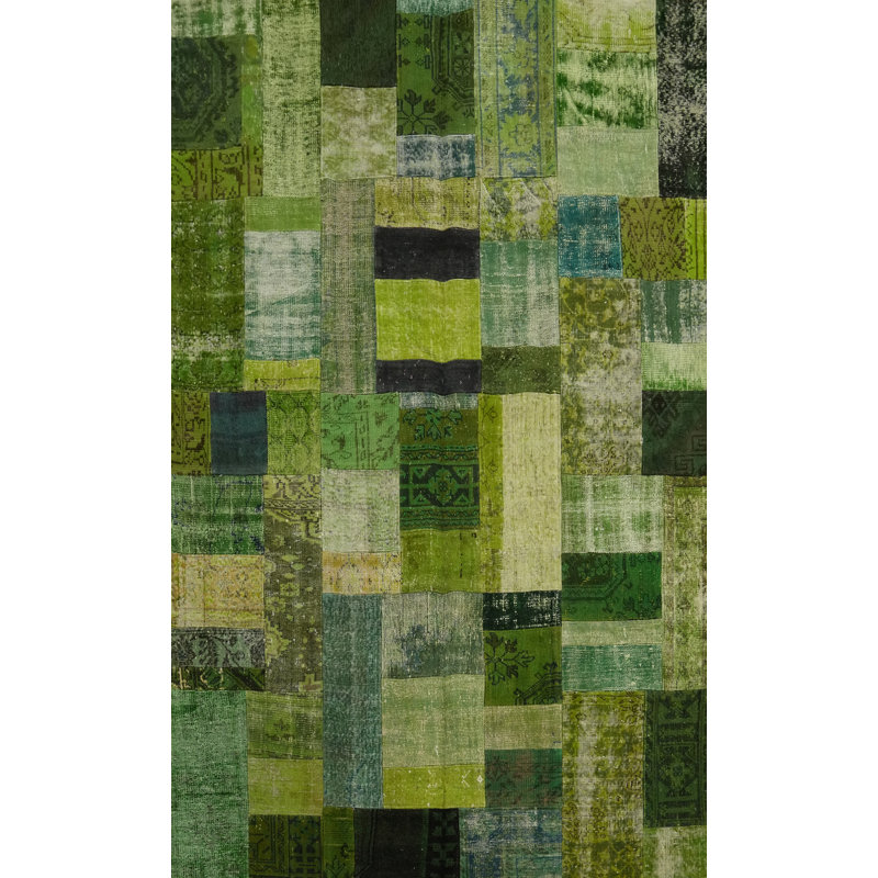 Green Wool Distressed Patchwork Area Rug 7x10