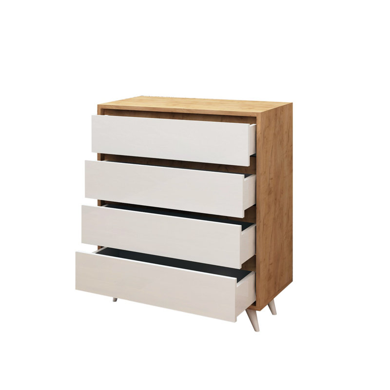 Commode pour femme 4 tiroirs l 27,6 po, Chêne / Blanc