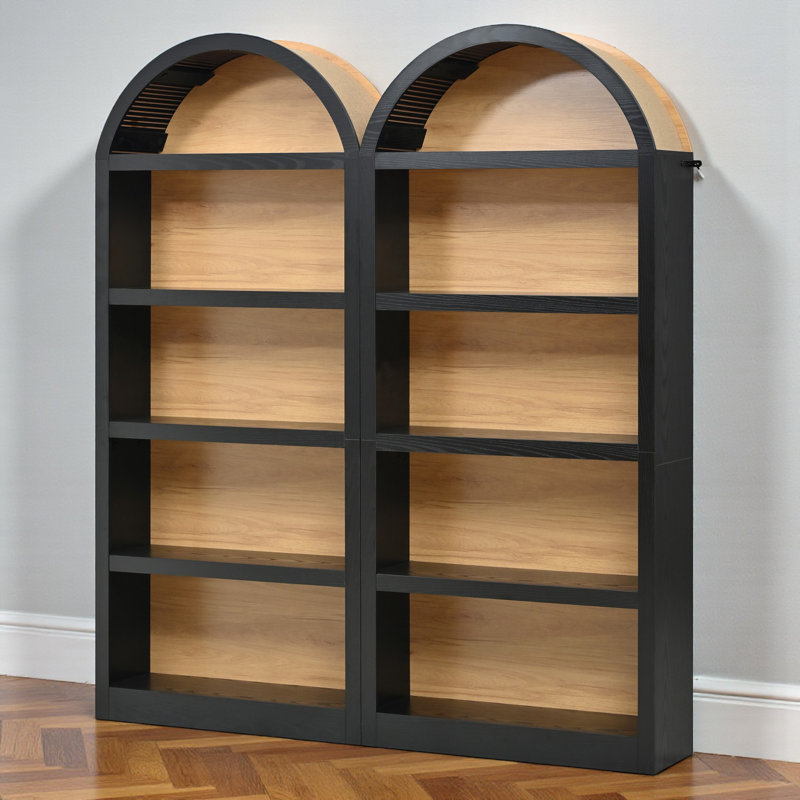 Freestanding 5 Tier Bookcase Set Of 2, Open Storage Display, Arched Top Design, Modern Farmhouse, Living Room, Black