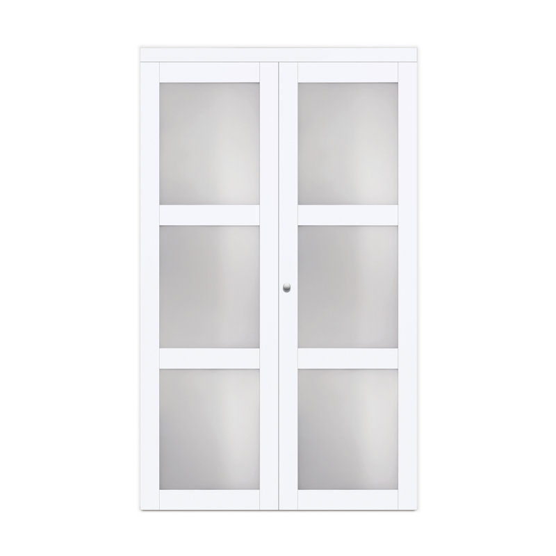 Porte pliante en verre à 3 panneaux Euro, Beige, 30 po x 80,5 po