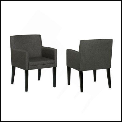 Set Of 2 Charcoal Grey Fabric Upholstered Dining Arm Chairs, Grey