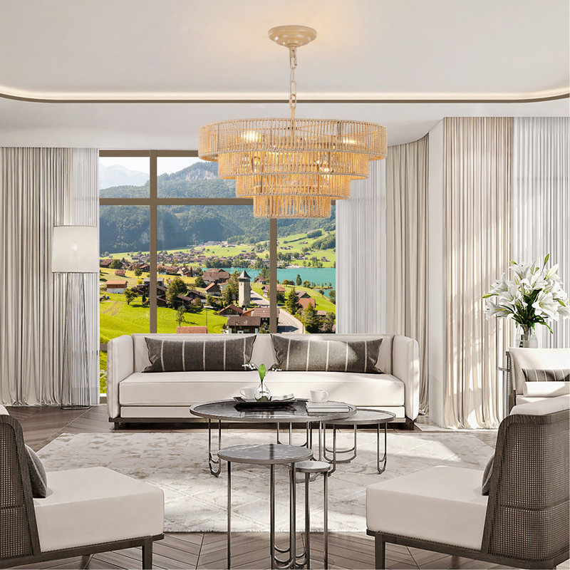 20" Modern 4-Layer Woven Hemp Rope Chandelier