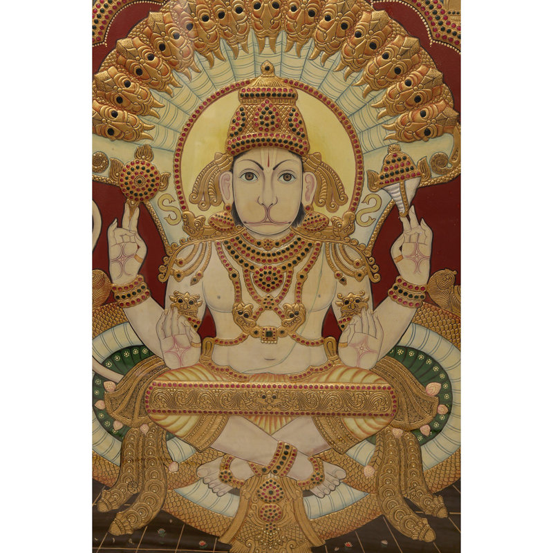 Lord Hanuman | Couleurs traditionnelles avec or 24 carats | Avec cadre