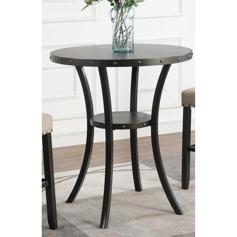 Ensemble de salle à manger en bois, 3 pièces, avec table ronde de 91 cm et 2 chaises de bar en tissu beige, tabourets de bar, structure en métal