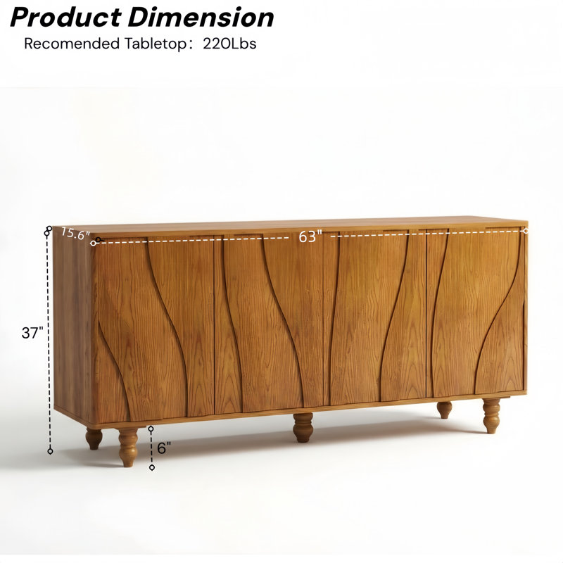 Buffet de rangement à double porte avec pieds en bois massif