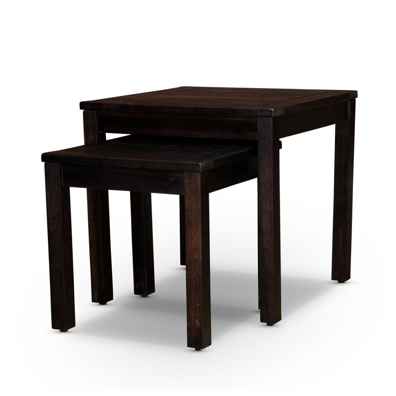 2-Piece FSC Certified Eucalyptus Nesting Table Set, Espresso - Weather Resistant Outdoor Patio Side Tables for Entertaining