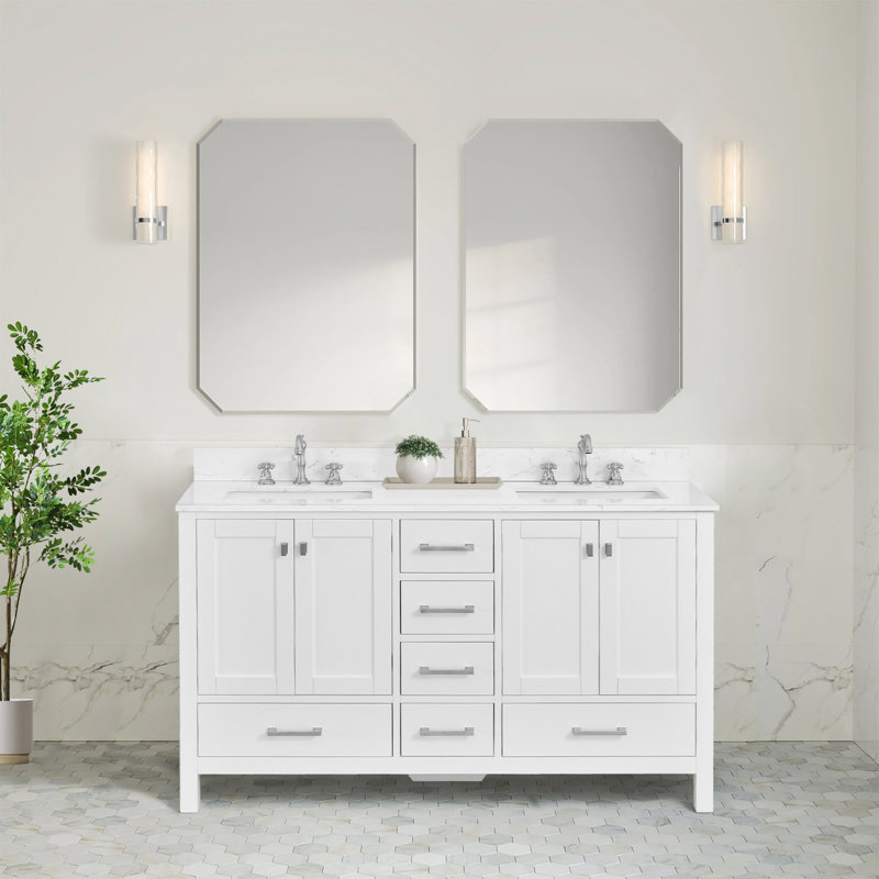 Cholena 60" Bathroom Vanity With Double Sinks, Brushed Nickel, White