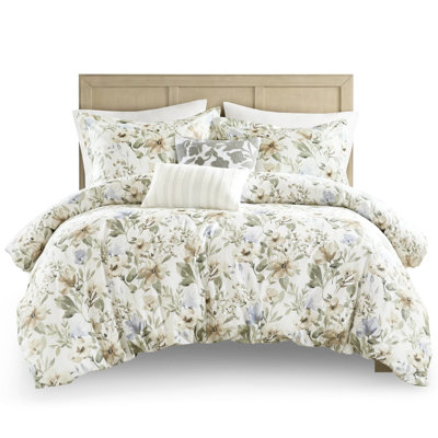 5 pièces, housse de couette en coton très grand / très grand mettant en vedette un imprimé floral inspiré de la nature, 300Tc pour la durabilité et la douceur, une apparence moelleuse 300G / m², une couverture pour vous envelopper confortablement,