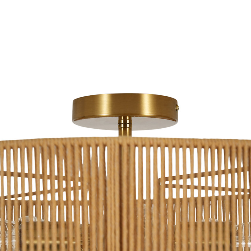 Plafonnier tambour en corde de rotin naturel tissé à 5 lumières 23,6 po