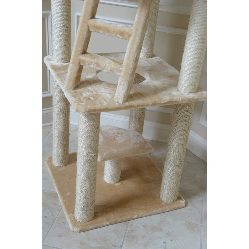 Beige Faux Fur and Sisal Multi-Level Cat Tree Tower
