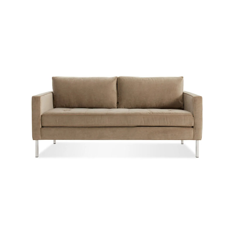 Paramount Loveseat, Otter Velvet Velvet, Stainless Steel