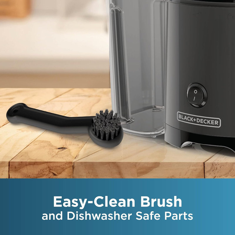 Extracteur de jus et de fruits silencieux Black + Decker, JE2500B, bec anti-goutte, conception compacte, facile à assembler, va au lave-vaisselle