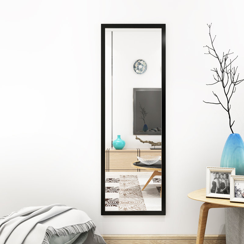 44" x 16" Framed Full Length Mirror, Wall-Mounted or Over the Door Mirror With 2 Adjustable Height , Black