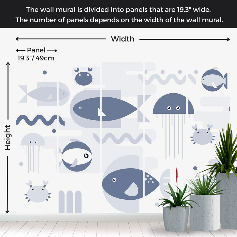 Adhésif mural pelez et collez pour enfants - Poissons et crabes géométriques, L 82 po x l 115 po, Peel & Stick