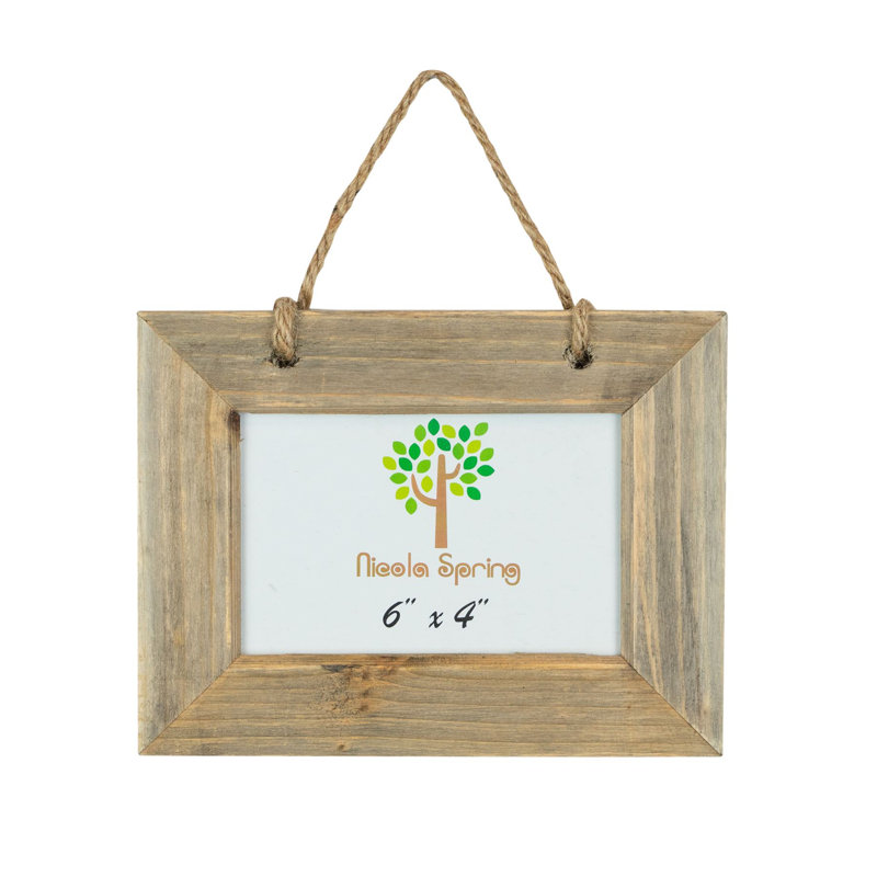 Nicola Spring - Rustic Wooden Hanging Photo Frame - Natural, 16.5cm H x 21.5cm W x 5.5cm D