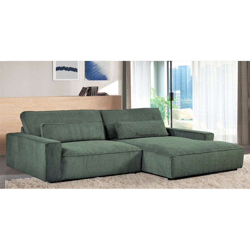 Gionatan Corduroy Sectional, Right Hand Facing, Green Corduroy