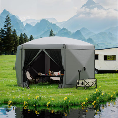 Quick Pop Up 6-Sided Gazebo Tent - 13FT Outdoor Patio Canopy with Removable Mesh Walls & Wind Panels, Mosquito Net, Easy Setup for Backyard, Camping, Parties, Includes Carry Bag, Grey