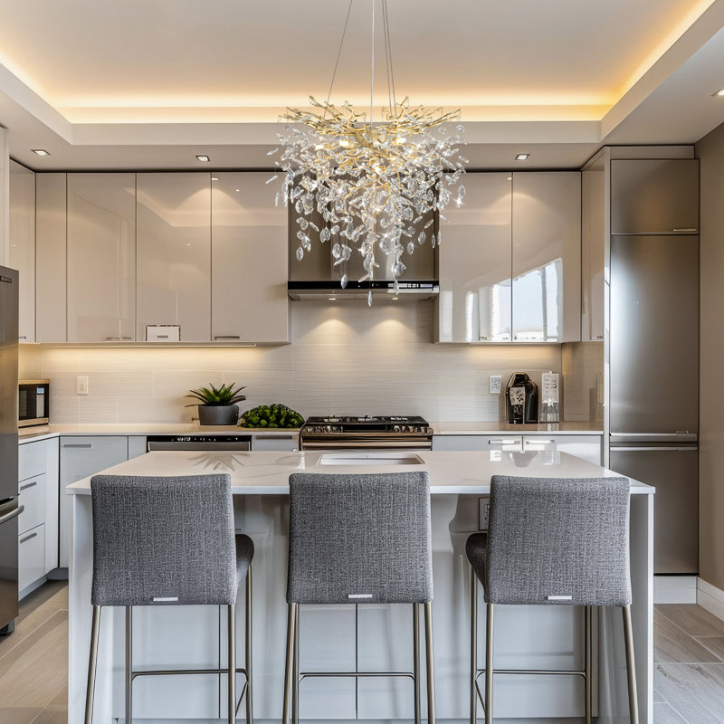 Lustre en cristal Paree Luxury, H 27,56 po x l 23,62 po x P 23,62 po, Doré