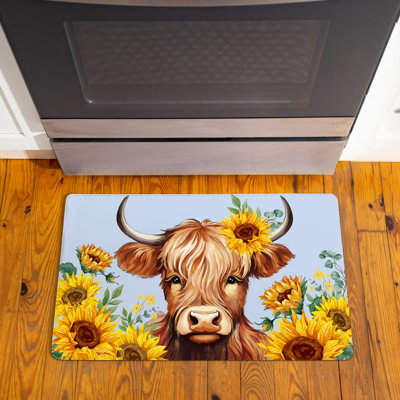 Harvest Blossom Highland Cow and Sunflowers Anti-Fatigue Mat, 30"x18”