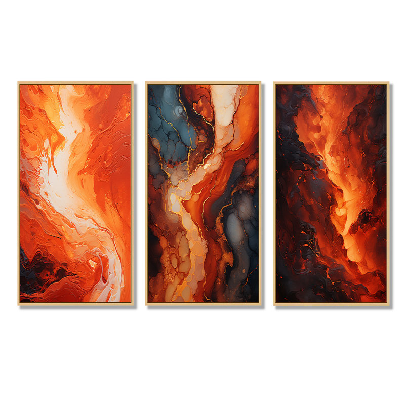 Muse en fusion flamme ardente, H 32 po x l 48 po, Cadre flottant brun