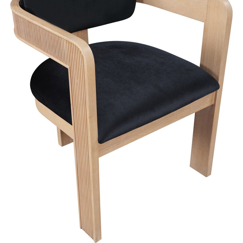 Frink Upholstered Dining Arm Chair, Black Velvet, Natural