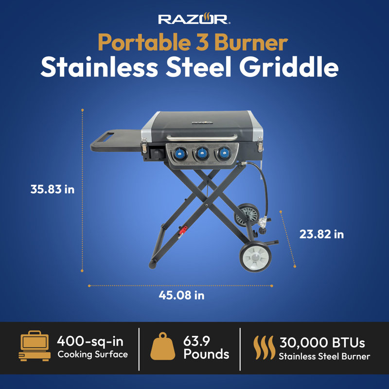 Razor 3 - Burner Portable Liquid Propane Gas Grill