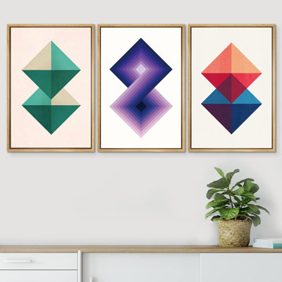 Colorful Geometric Illusion Diamond Patterns Abstract Shapes Illustrations Modern Art Chic "" 3 - Pieces on -  wall26, FCV-SHAPE-2102-NAYUK01-B.WD-16x24x3