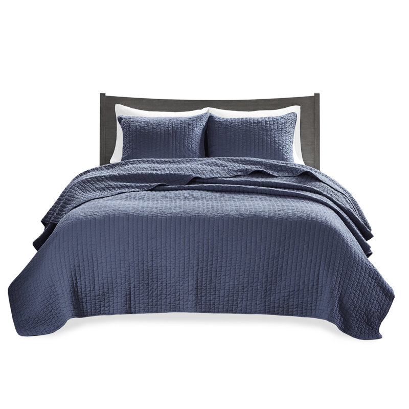 Navy King/ King Bedding - Reversible Quilt With Microfiber And Cotton Filled Outstanding Construction