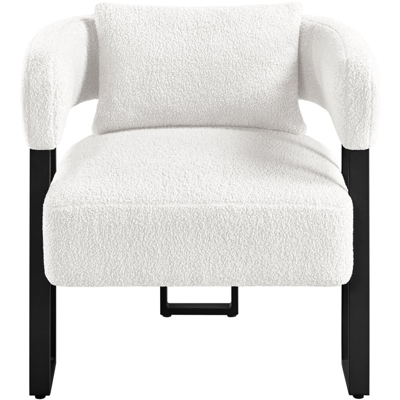 70.5cm Wide Upholstered Barrel Chair, Boucle Accent Chair with  Lumbar Pillow, White