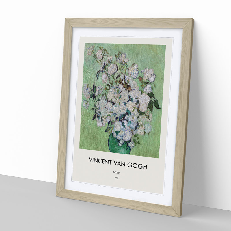 White Roses by Vincent Van Gogh - Framed Print, 65cm H x 48cm W x 2cm D, Oak Framed