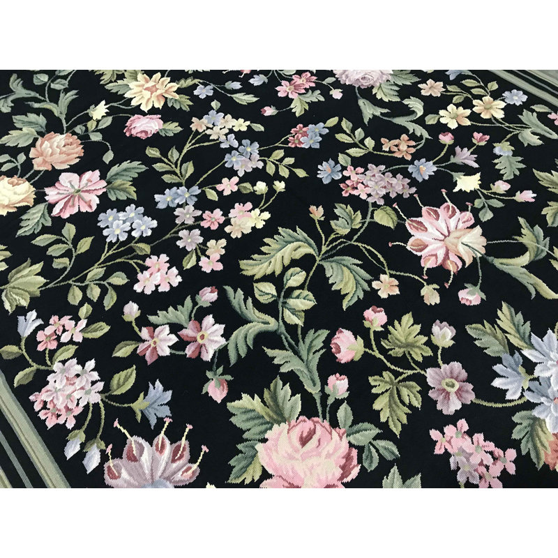 Tapis noir de haute qualité noué à la main