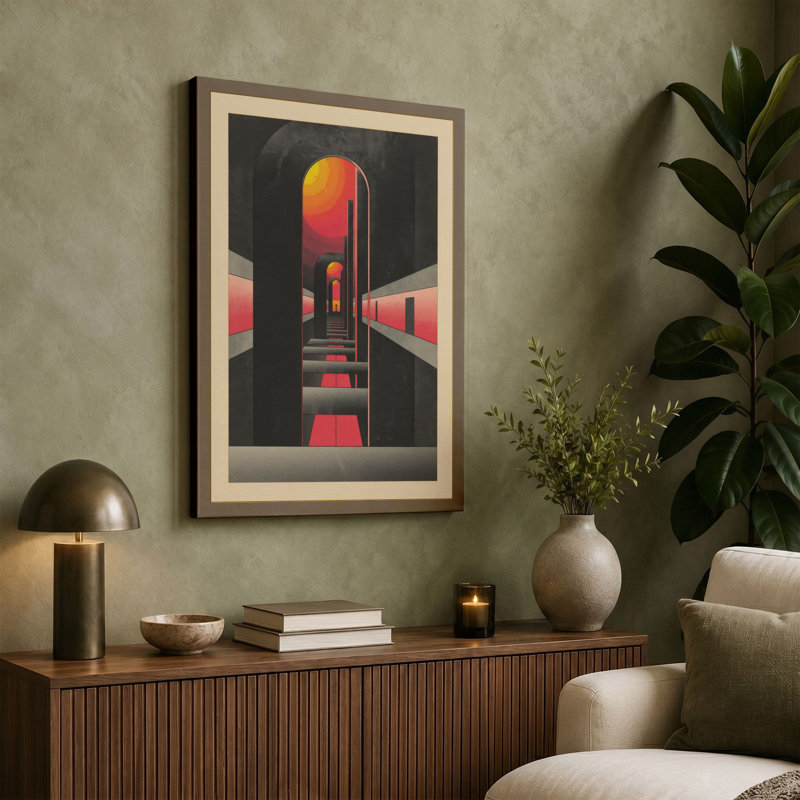 Figure Under Arch Industrial - Wrapped Canvas, 36x24 - 91.4 x 61.0 cm, Teal Border