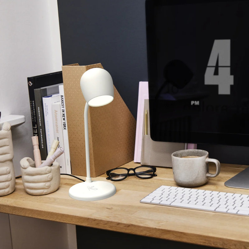 Ellie Lamp with Wireless Charger & Bluetooth Speaker - Ivory Sand, White