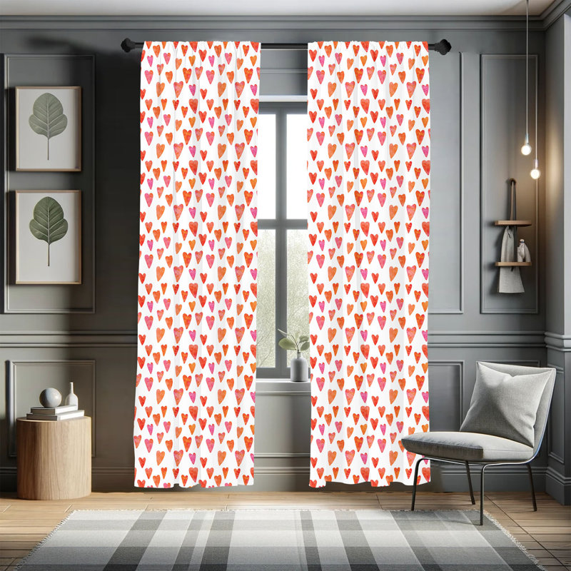 Heart Semi-Sheer Rod Pocket Curtain Panels, 28" x 95"