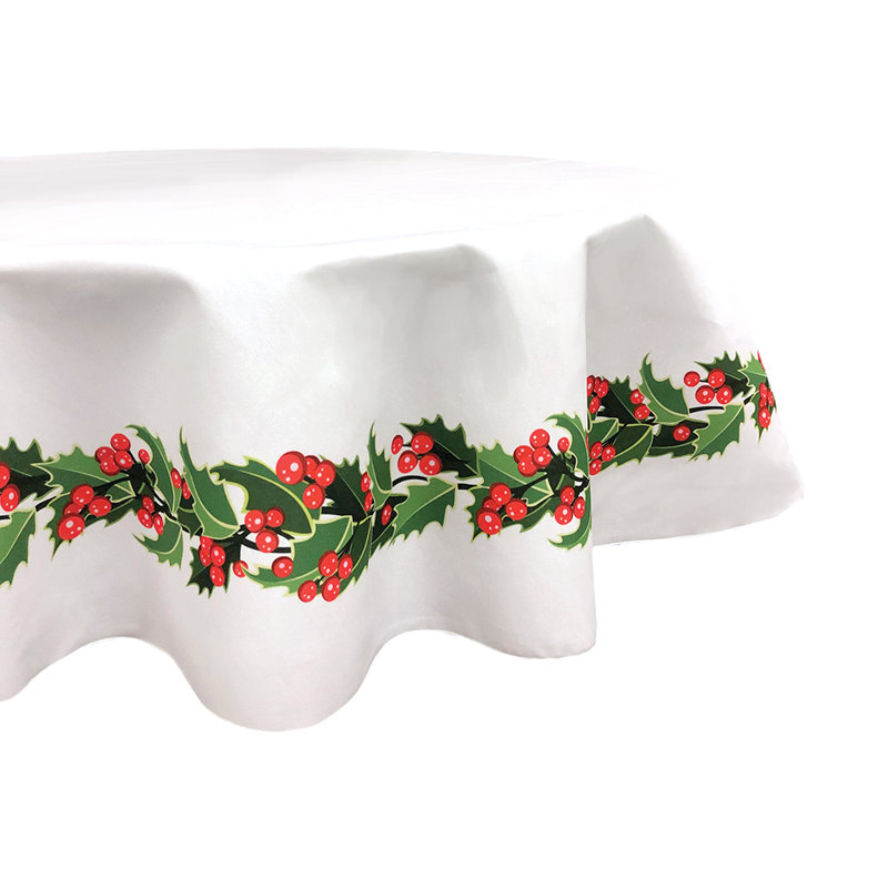 Orissa Floral Round Christmas Tablecloth, 60" L x 60" W, Christmas Holly Garland