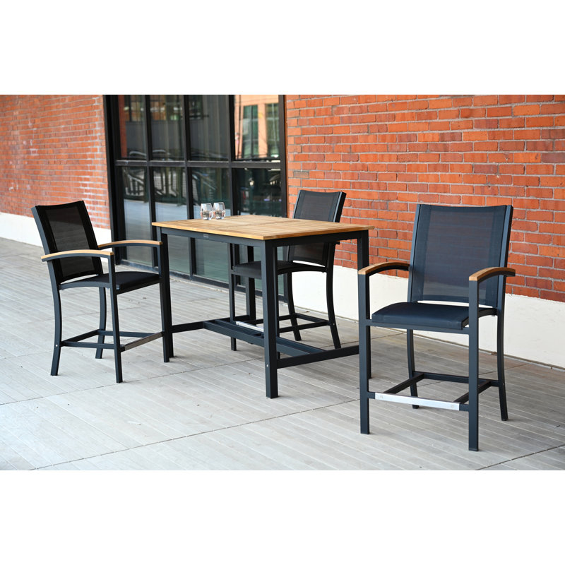 Narrow Counter Height 56" Teak and Aluminum Table, Black